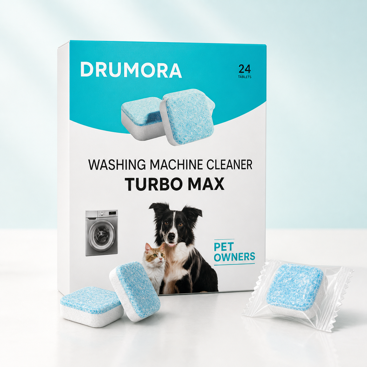 Drumora Turbo Max Washing Machine Cleaner Tablets, 24-count box with effervescent tablets