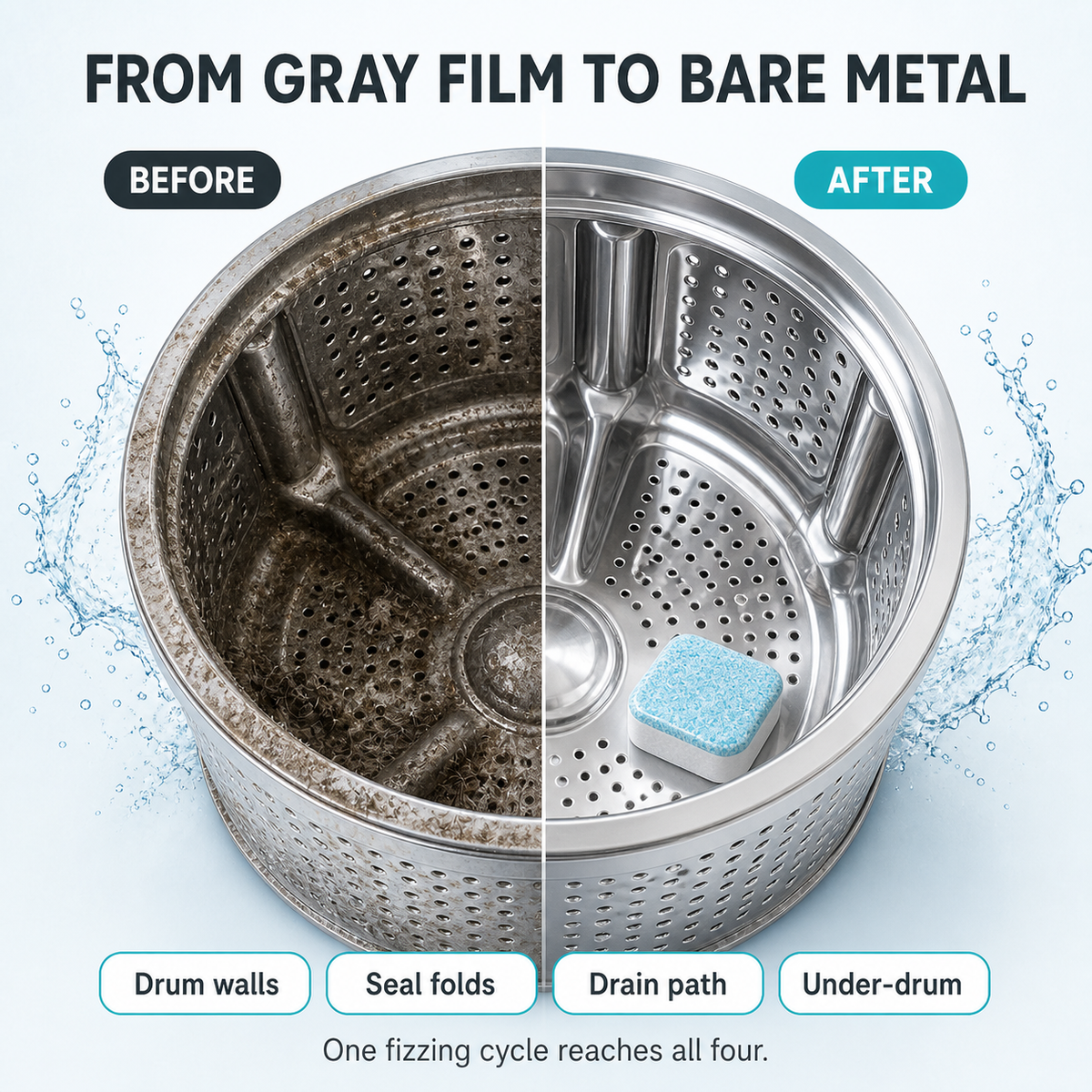 From gray film to bare metal: split drum before and after