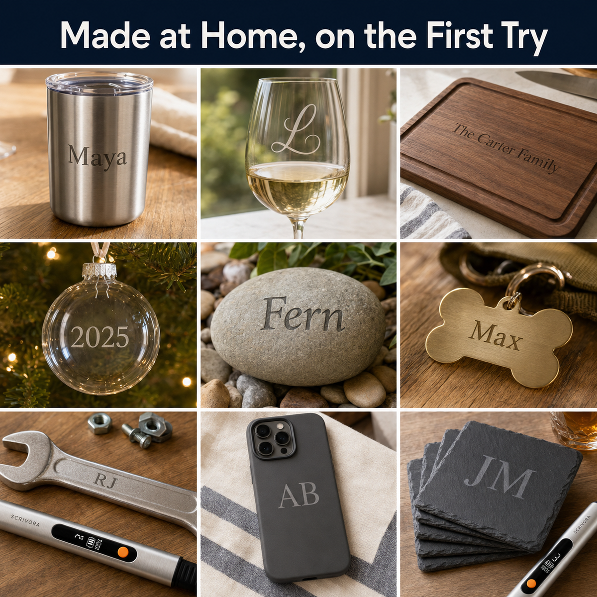 Customer phone-photo collage of finished objects, made at home on the first try
