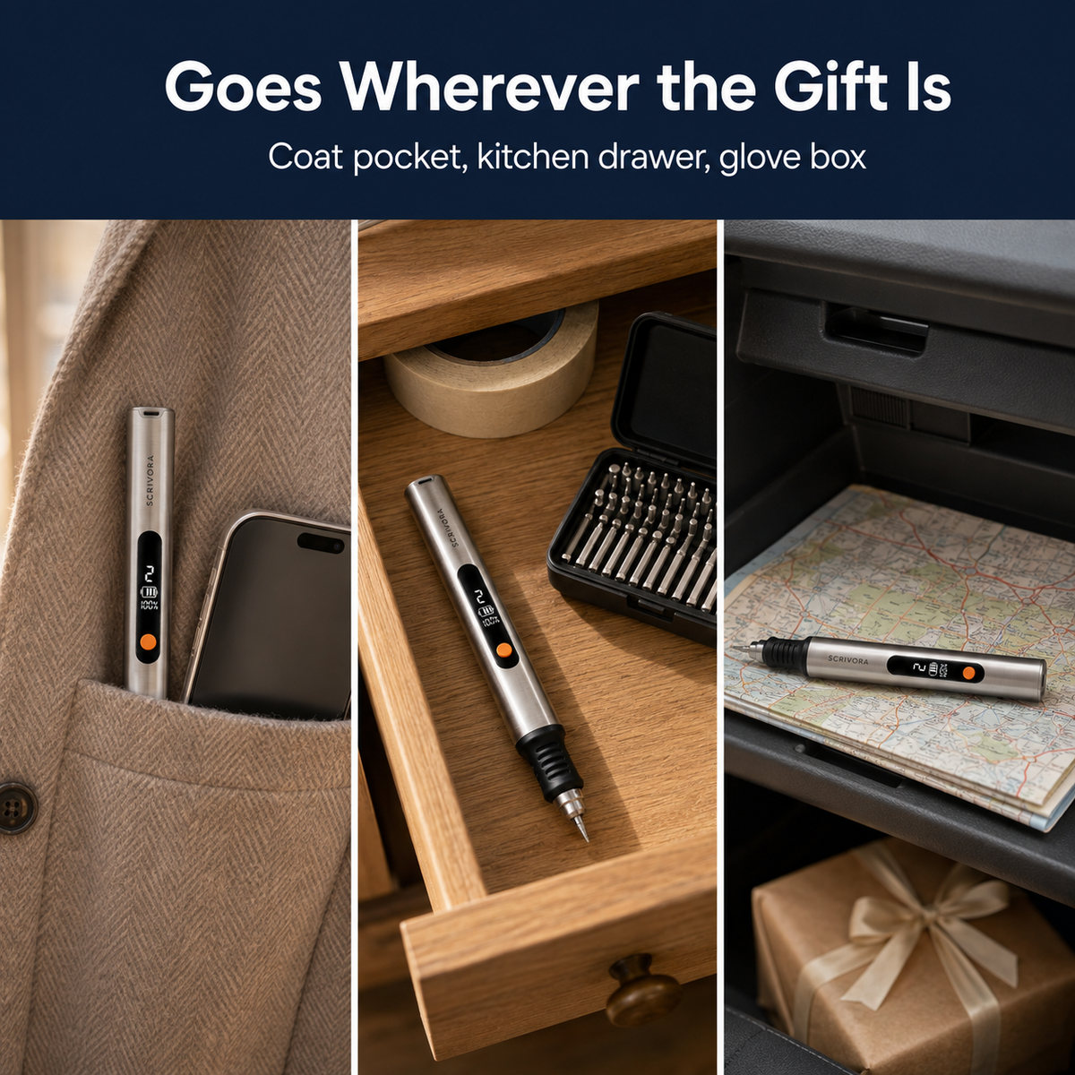 Goes wherever the gift is: coat pocket, kitchen drawer, glove box